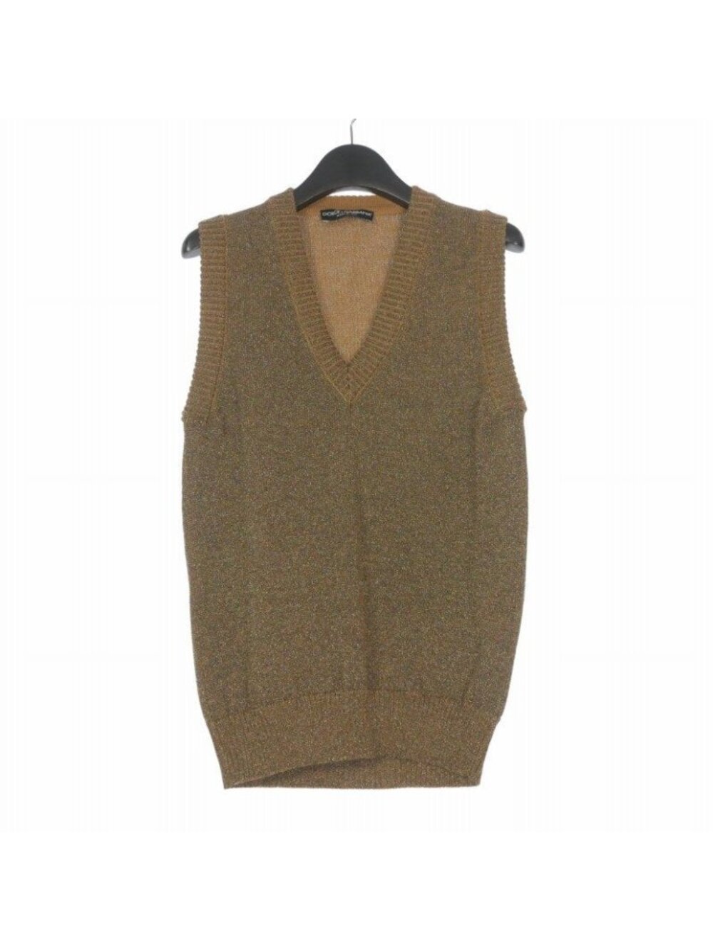 Dolce & Gabbana Lame Neck Knit Vest Sweater 48 Gold